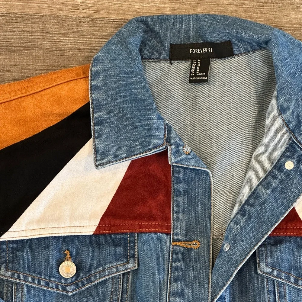 Forever 21 Blue Denim Jacket with Black Label - Picture 3 of 4